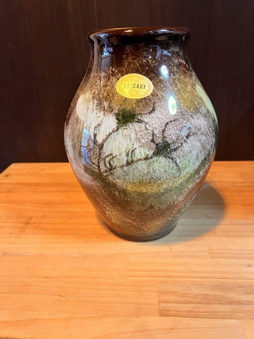 ラスコー洞窟壁画デザイン　陶器の花瓶 瀬栄陶器SEYEI LASCAUXラスコー洞窟壁画花瓶 : 昭和レトロ